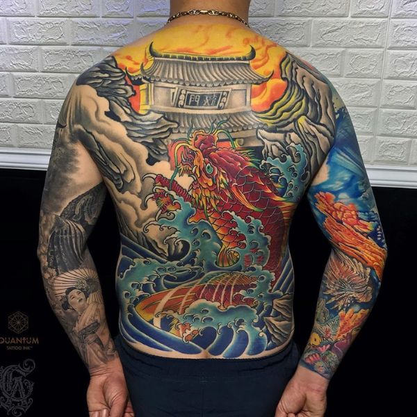 Tattoo chú cá chép hóa thành rồng đẹp nhất nhất