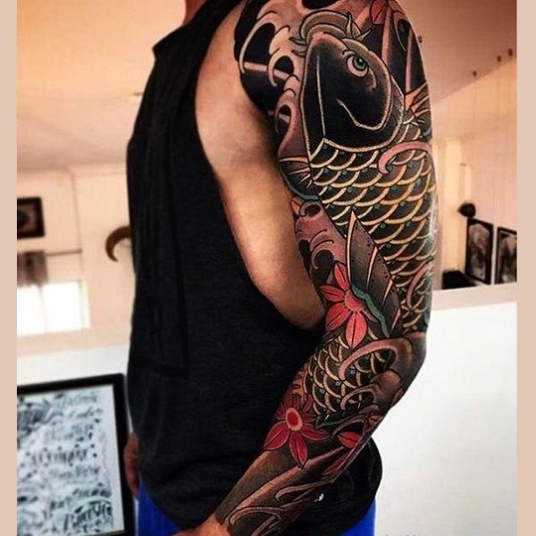 Tattoo chú cá chép hóa thành rồng kín tay