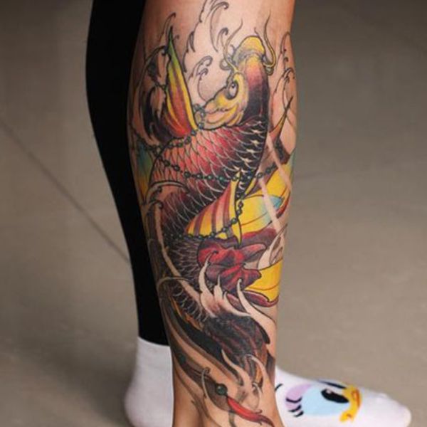 Tattoo chú cá chép hóa thành rồng ở chân