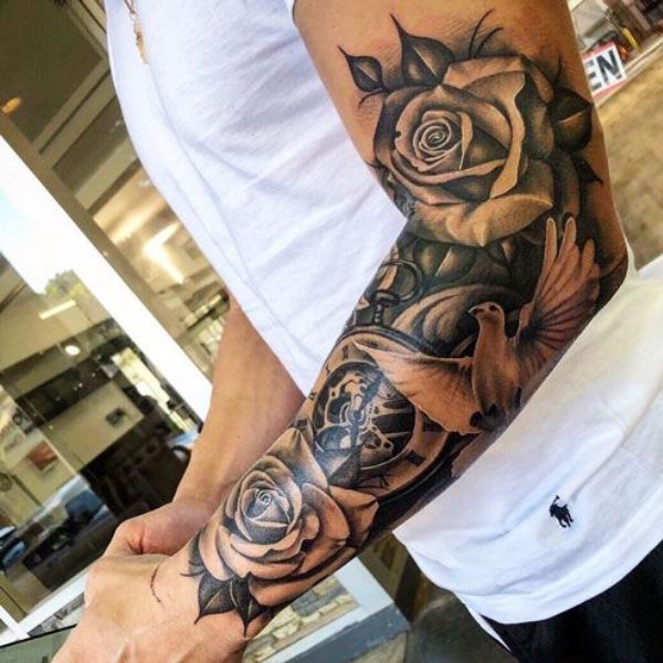Tattoo cánh tay hoa hong đẹp cho nam