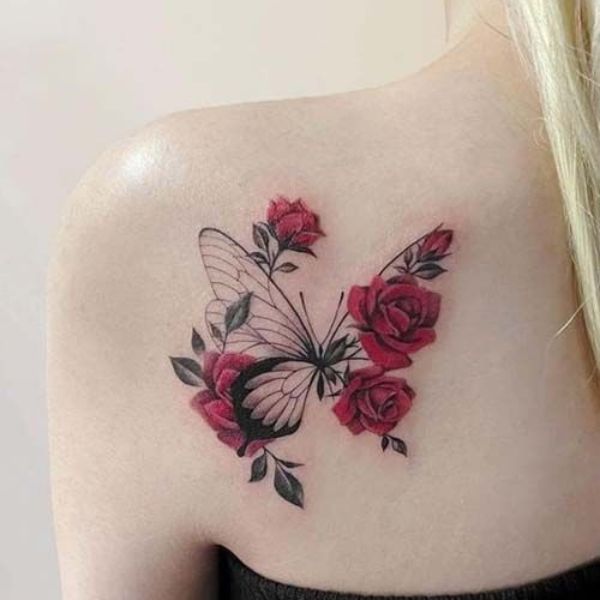 Tattoo hoa hồng nhỏ ở vai