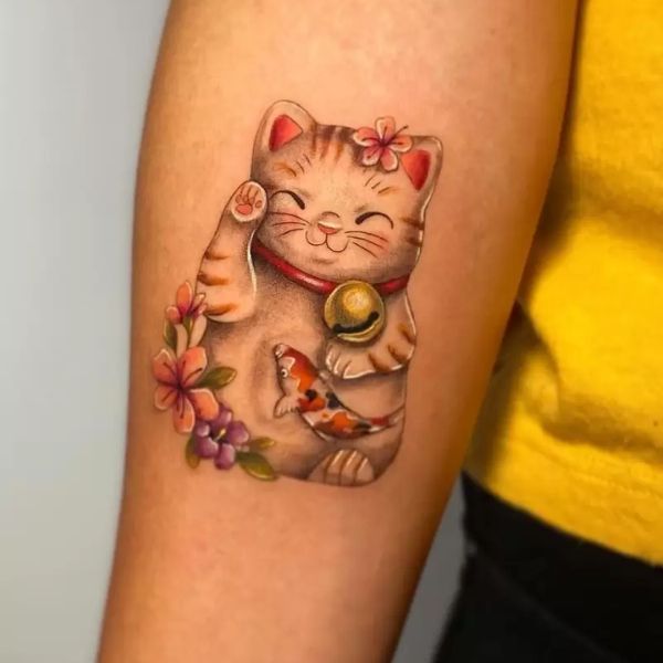 Tatttoo mèo thần tài siêu dễ thương