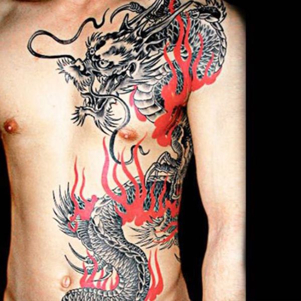 Tattoo rồng nửa bụng