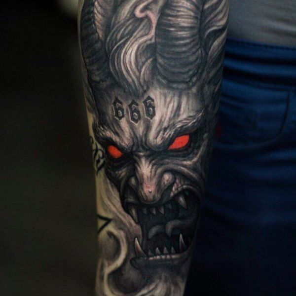 Tattoo mặt quỷ 666 đẹp