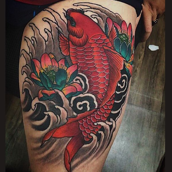 Hình xăm cá chép tattoo ở lưng đẹp