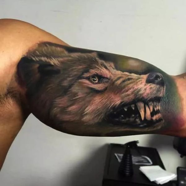 Tattoo bắp tay hình con sói