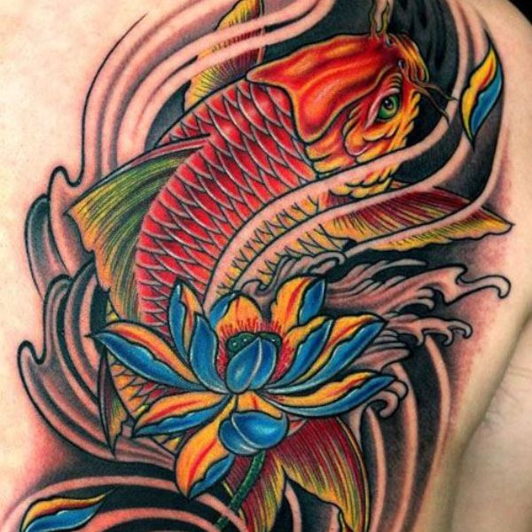 Tattoo chú cá chép hoa sen đẹp