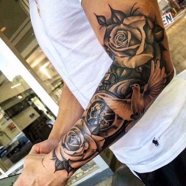 Tattoo cánh tay nam hoa đẹp