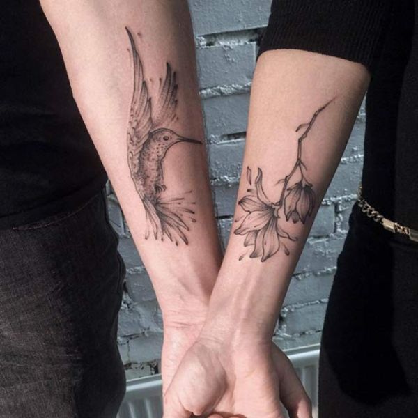 Tattoo cặp chim và hoa
