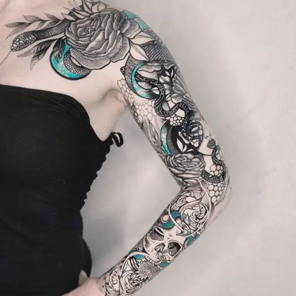 Tattoo con rắn full tay siêu đẹp