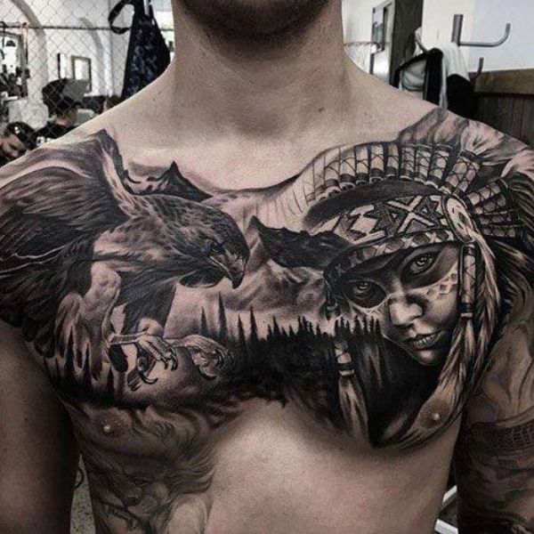 Tattoo đại bàng ở ngực nam