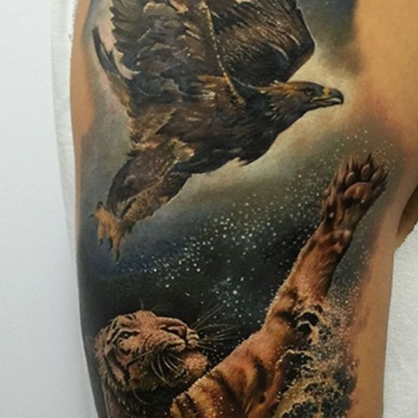 Tattoo đại bàng và hổ