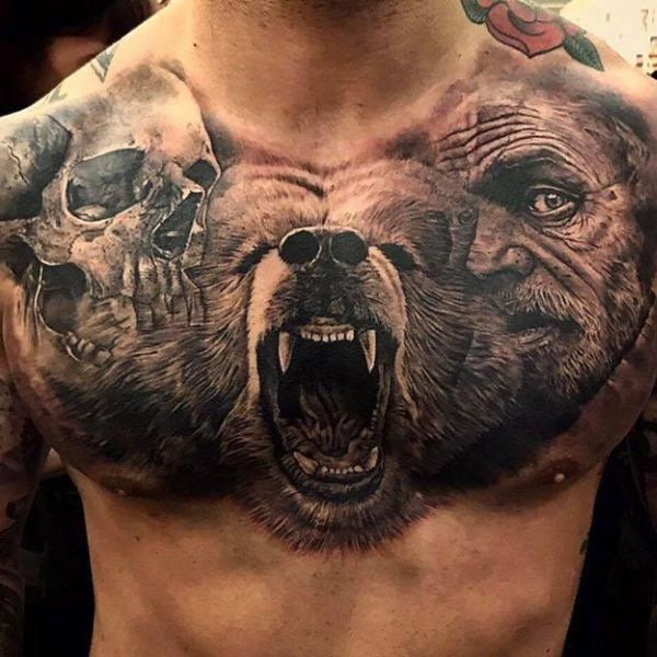 Tattoo gấu ở ngực nam