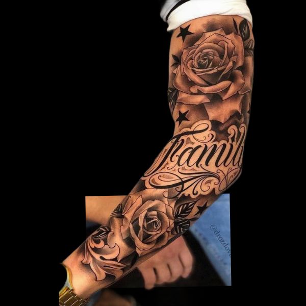 Tattoo hoa hồng full tay