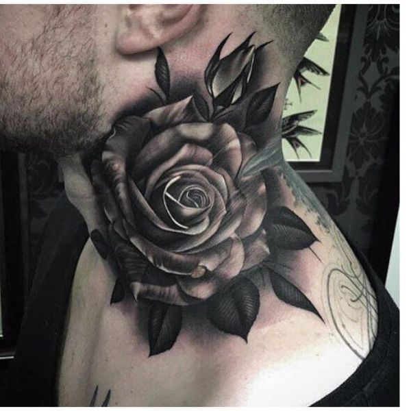 Tattoo hoa hồng ở cổ