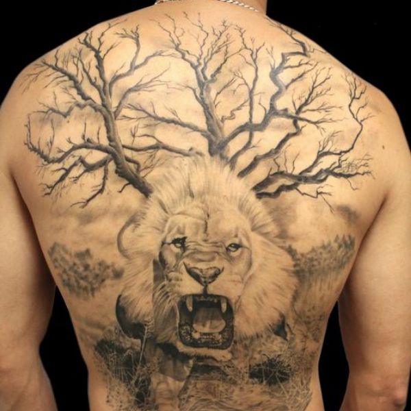 Tattoo kín lưng sư tử đẹp