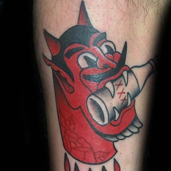Tattoo mặt mũi quỷ mini đỏ au ngậm chai