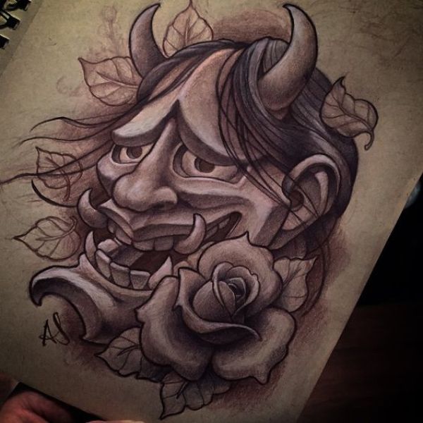 Tattoo mặt mũi quỷ mini hoa hồng
