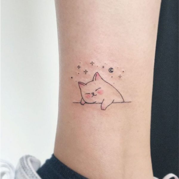 Tattoo mini đẹp mèo lười