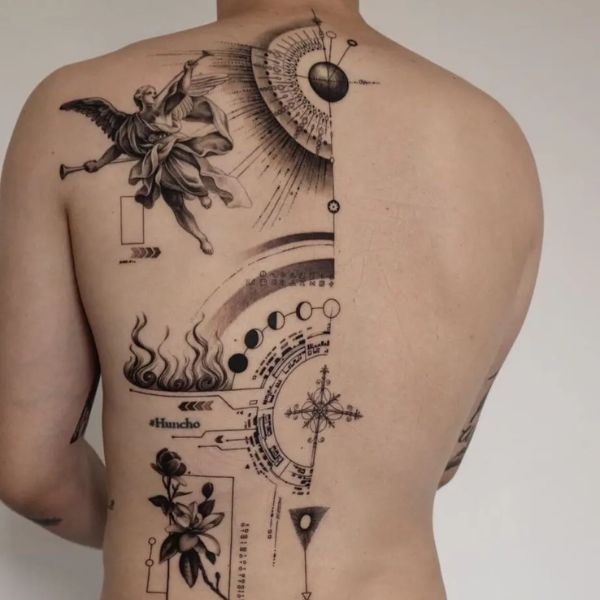 Tattoo nửa sườn lưng toàn cầu huyền diệu