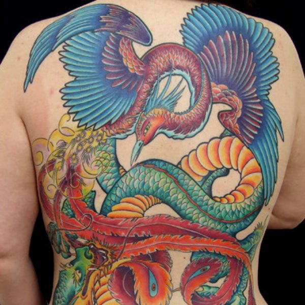 Tattoo phượng hoàng và rồng cho nam