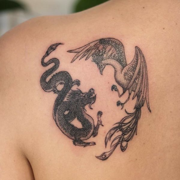 Tattoo phượng hoàng và rồng mini