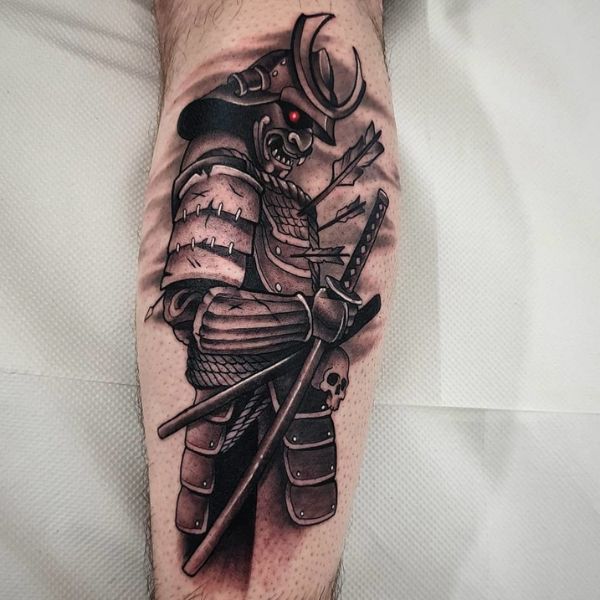 Tattoo samurai bắp chân nam đẹp