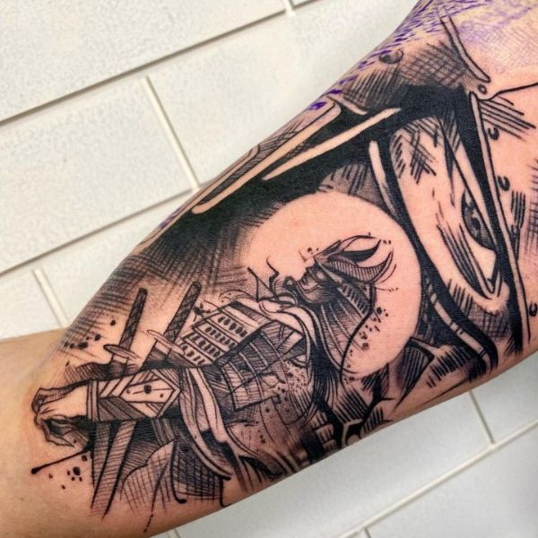 Tattoo samurai bắp tay chất