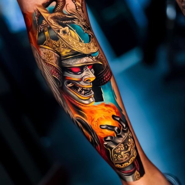 Tattoo samurai cánh tay 3d