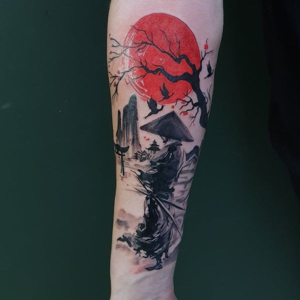 Tattoo samurai ở cánh tay cho nam đẹp