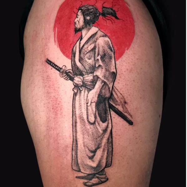 Tattoo samurai ở đùi đẹp cho nam
