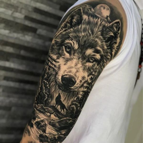 Tattoo sói chân dung