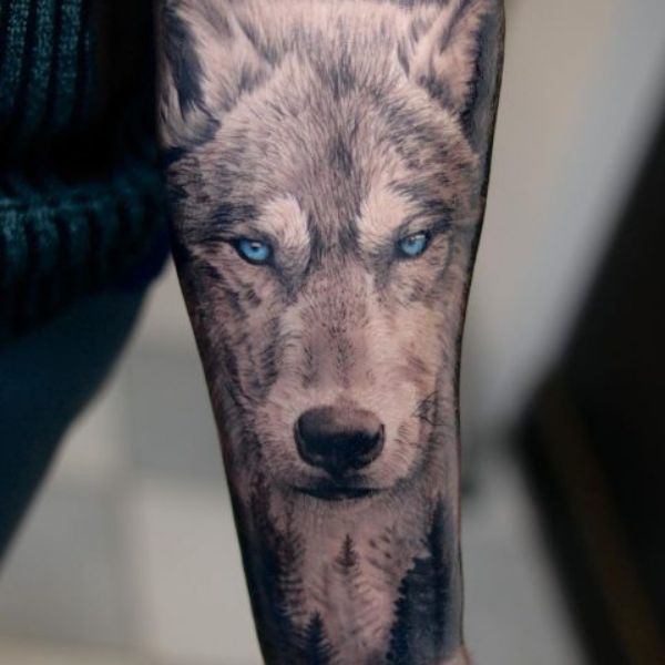 Tattoo sói mắt xanh