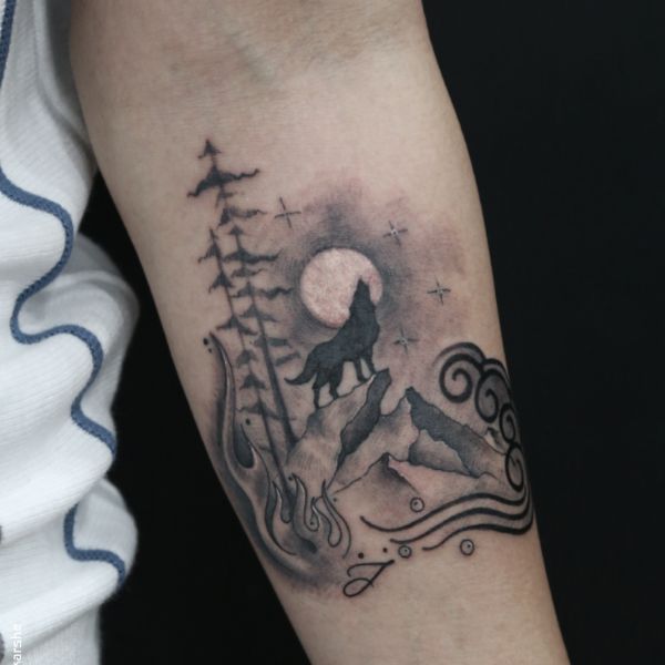 Tattoo sói ở khuỷu tay đẹp
