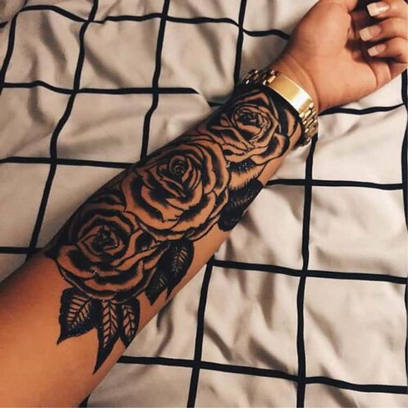 Tattoo cánh tay huê hồng siêu đẹp