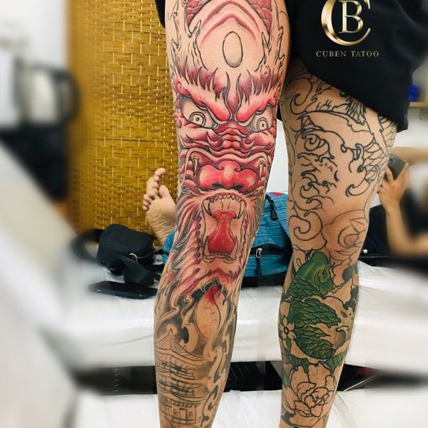 Mẫu tattoo rồng full chân