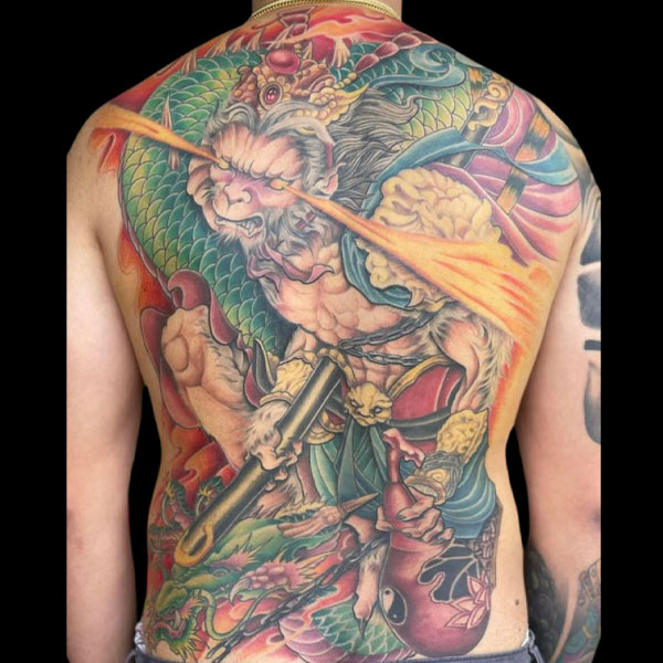 HCMHình xăm dán tattoo kín lưng cao cấp 34x48cm Tề Thiên Mặt Quỉ   Lazadavn