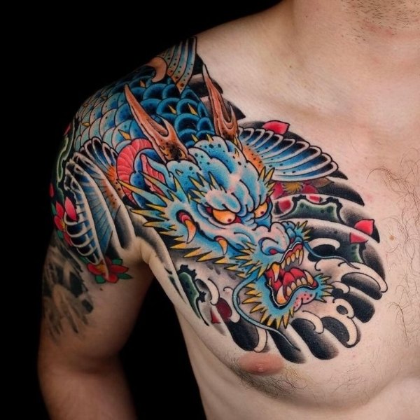 Tattoo cá chép hóa rồng vắt vai