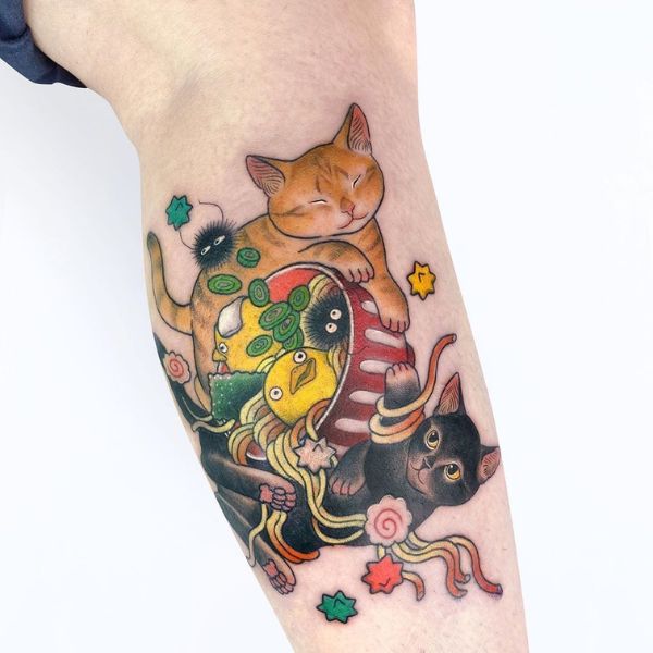 tattoo con mèo ở bắp chân