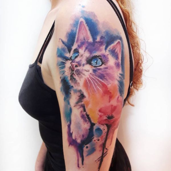 Tattoo con mèo sặc sỡ
