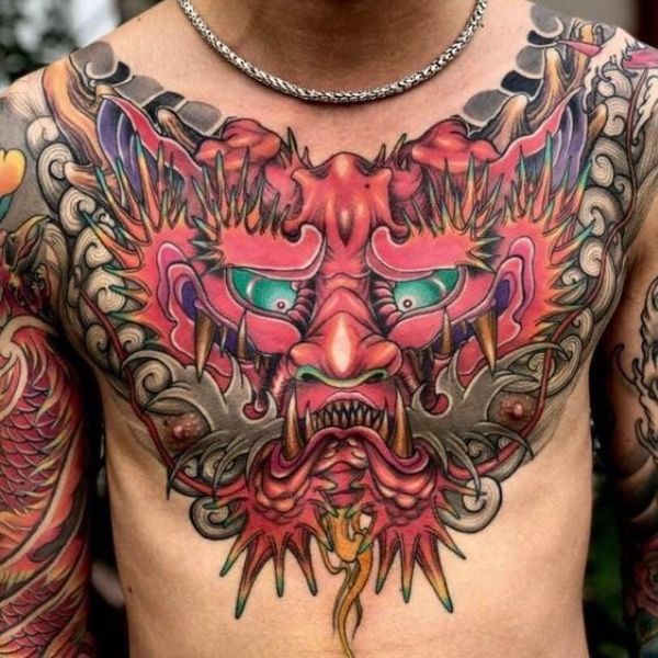 Tattoo đầu rồng full ngực