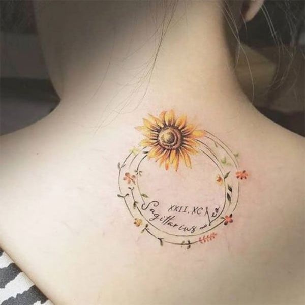 tattoo đẹp cho nữ ở lưng hướng dương đẹp