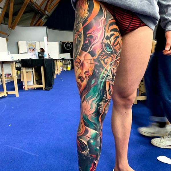 Tattoo full chân hổ rất đẹp nhất