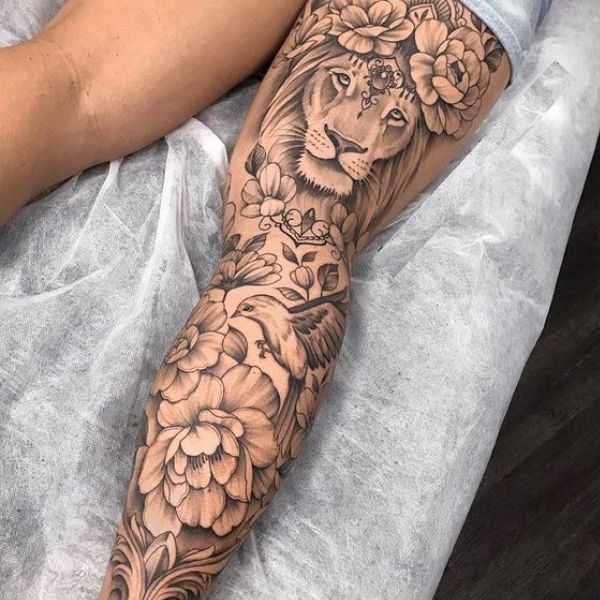 Tattoo full chân sư tử