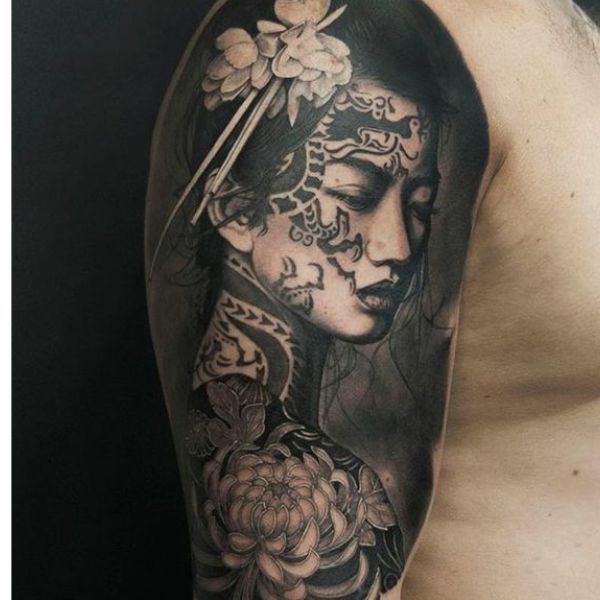 Tattoo geisha full bắp tay