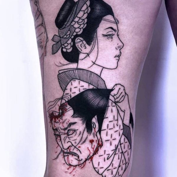 Tattoo geisha ở chân đẹp