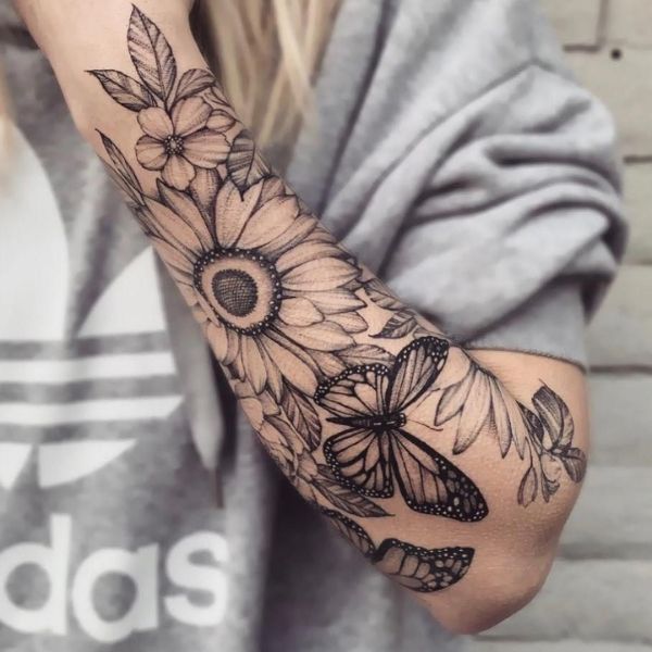 Tattoo hoa hướng dương kín tay