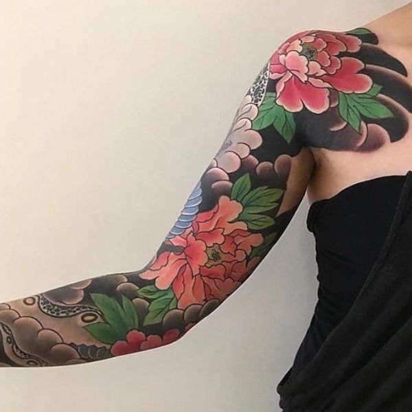 Tattoo hoa khuôn đơn full tay
