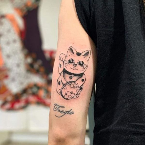 Tattoo mèo thần tài mini bắp tay siêu chất cho nam