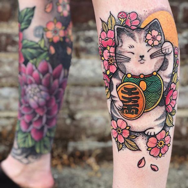 Tattoo mèo thần tài mini chân phái mạnh đẹp nhất chất